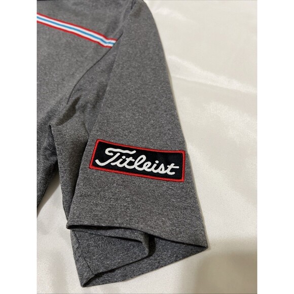 FootJoy Titleist Patch Golf Polo Gray Red Stripe Stretch Mens M Performance - Picture 3 of 16